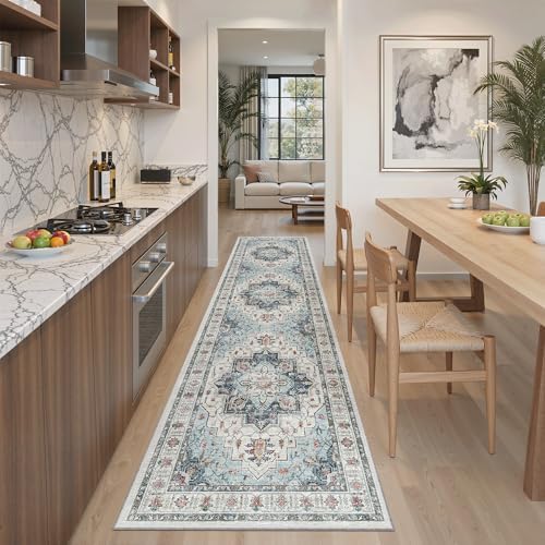 Madane Hallway Runner Rug 2x8 Washable Kitchen Rugs Non-Slip, Blue - Image 3