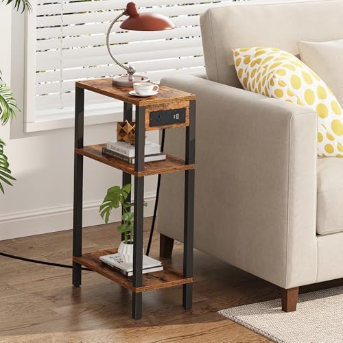 TUTOTAK Narrow Side Table, 3-Tier Small End Table with Charging Station by ChoosetutotakFurnitureBuildYourCozyHome