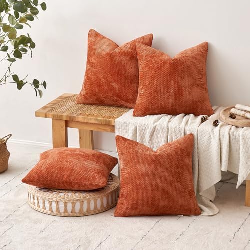 MIULEE Decorative Chenille Fall Pillow Covers Burnt Orange 18x18 Pack of 4 - Image 5