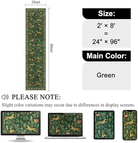 DUKINO 2x8 Washable Runner Rug, Non Slip Animal Kitchen Runner Rug, Green - Image 2