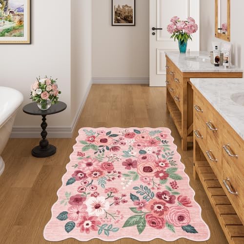 DUKINO 3x4 Rug, Non Slip Floral Washable Area Rug for Entryway, Pink - Image 3