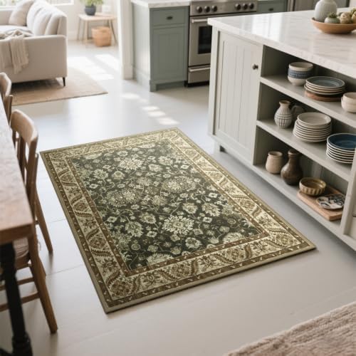 Hanples 2x3 Washable Rugs for Entryway, Vintage Floral Door Mat, Brown - Image 3