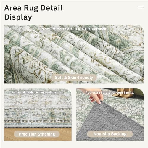 Soalmost 3x5 Rugs, Small Washable Kitchen Entryway Area Rug Green/Brown - Image 6