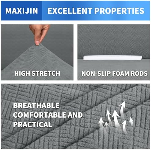 MAXIJIN Stretch Oversized Couch Covers for 3 Cushion Couch (91"-110"), 1-Piece Large Sofa Cover Slipcover Furniture Protector for Kids,Dogs (Extra Large, Diamond Pattern Light Gray) - Image 4