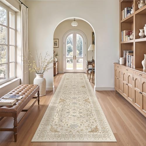 Madane Hallway Runner Rug 2'6''x12' Kitchen Runners Vintage, Beige/Blue - Image 3