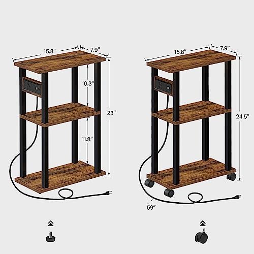 TUTOTAK Small Narrow Side Table with Charging Station, Skinny End Table - Image 3