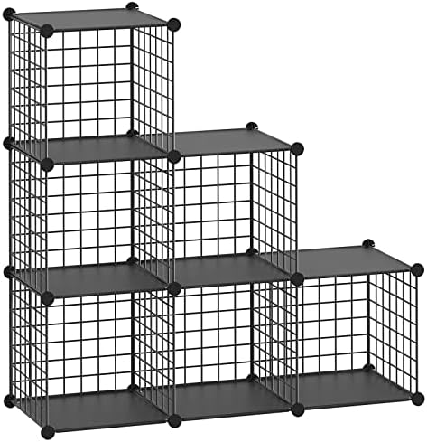 HUBSON Wire Cube Storage Organizer, Book/Toy/Craft/Potted Plants and petCloset Organizers and Storage Shelves?6-Cube Freely Combinable Metal Grids Storage Shelf,Black Plus Iron by HUBSON