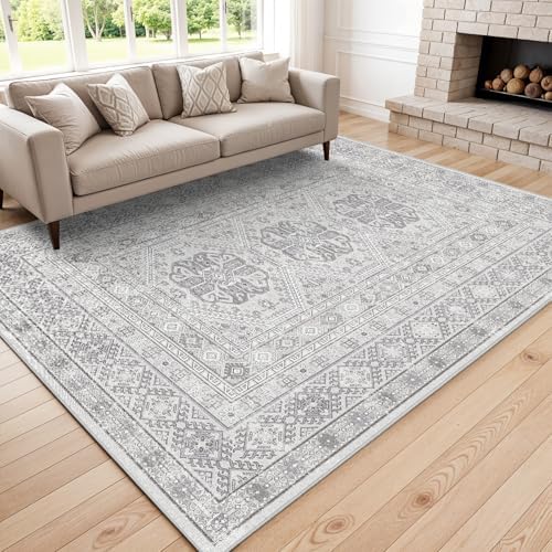 6x9 Area Rug Washable Vintage: Non Slip Living Room Carpet Grey - Image 2