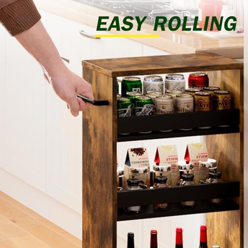 TEAMIX Slim Rolling Storage Cart, Wood 4-Tier Narrow Kitchen/Laundry Cart - Image 2