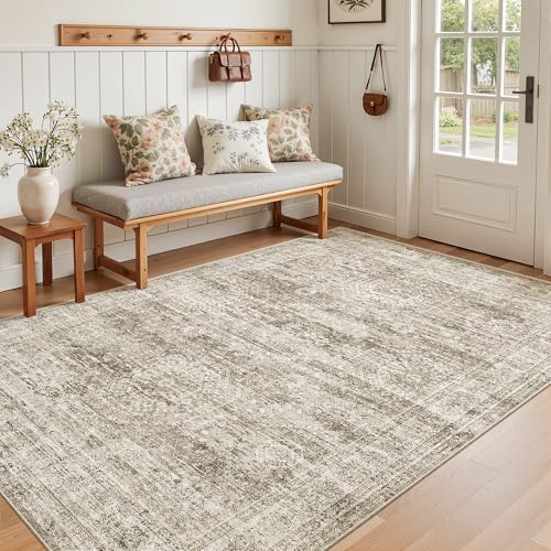 Soalmost 4x6 Area Rug for Living Room, Washable Rugs Non-Slip, Brown - Image 3