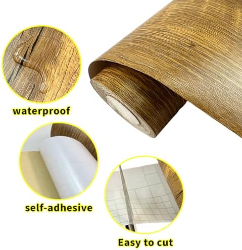 Teemall 10M Black Wood Grain Removable PVC Waterproof Border Wall Decor Removable Self Adhesive Kitchen Bathroom Tiles Sticker Wallpaper 4.2x390 (Yellow, 2" x 390") - Image 3
