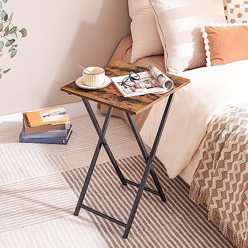 HOOBRO Folding TV Tray Table, Wooden TV Tray, Portable Sofa Side Table, Industrial Snack Table End Table for Small Spaces, Space-Saving, Easy to Install and Fold, Rustic Brown and Black BF27BZ01 - Image 2