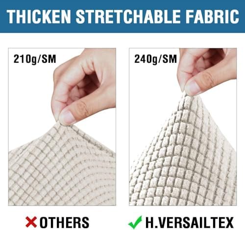 H.VERSAILTEX 4 Piece Stretch Sofa Covers for 3 Cushion Couch Covers for Living Room Furniture Slipcovers (Base Cover Plus 3 Seat Cushion Covers) Thicker Jacquard Fabric (Large Sofa, Ivory) - Image 3