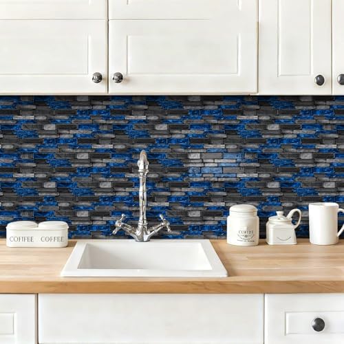 3D Textured Peel and Stick Backsplash,20-Pcs PVC Tiles,Black&Blue | Waterproof & Durable,Wall Decor for Kitchen, Bathroom,RVs - Image 5