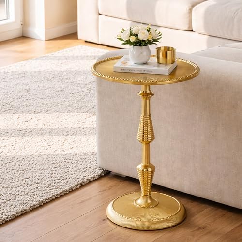 CLEENTABLE Round Gold End Table, Metal Pedestal, 15x21 - Image 4