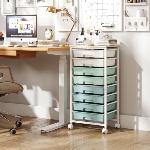 Giantex 8 Drawers Rolling Cart with Wheels, Wood Top, Sturdy Frame - Image 2