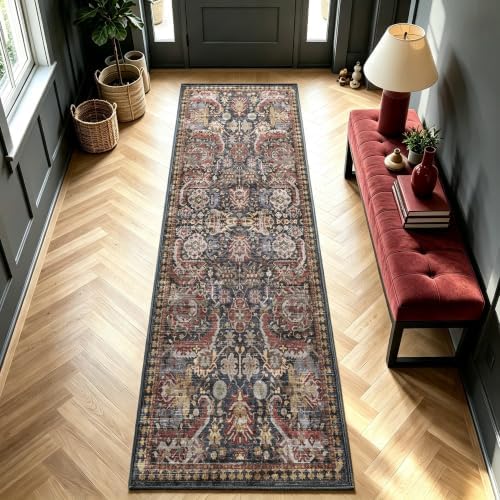 RUGSURE Washable Area Rugs - Perfect for Living Room, Bedroom, Kids Room, Nursery - Stain & Water Resistant Non-Slip, Pet & Child Friendly, Vintage Tribal Area Rugs (Rust, 2'6'' x 8') - Image 4