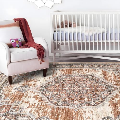 9x12 Area Rugs for Living Room: Washable Ultra Thin Rug - Oriential Stain Resistant Carpets - Large Indoor Non-Slip Rug for Bedroom Dining Room 9'x12' Brick - Image 3