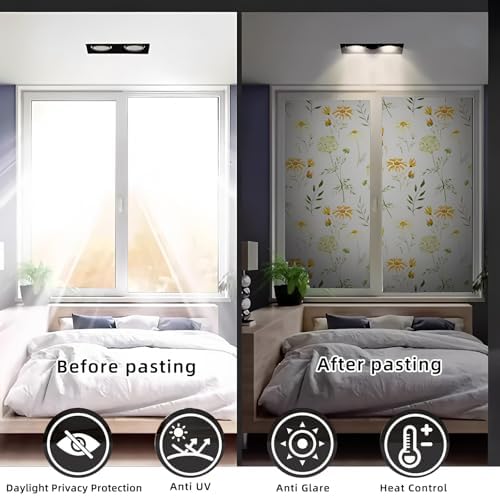 Window Privacy Film, Complete Blackout Window Film for Sun Protection, Opaque Thermal Control Static Cling Glass Film, Removable for Bedroom,Bathroom（23.6 x 118.1 inch） Heat and UV Insulation - Image 5