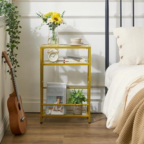 IBUYKE Narrow Glass Side Table with Magazine Rack,Gold UTMZ002G - Image 2