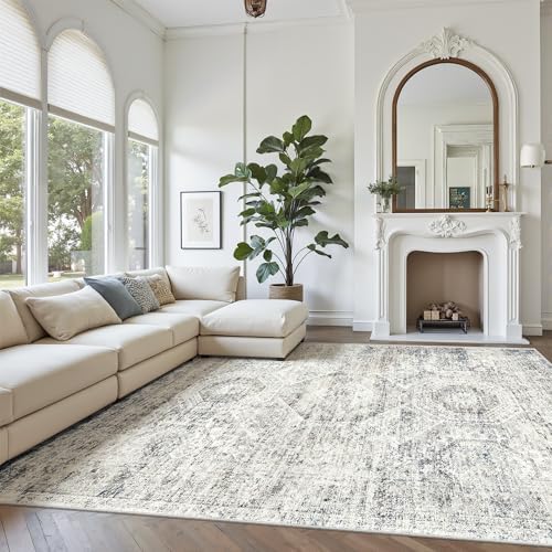 Soalmost 7x10 Area Rug for Living Room Washable Rugs Non-Slip Blue/Ivory - Image 2