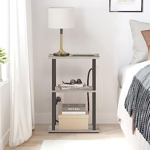 TUTOTAK Small Narrow Side Table with Charging Station, Skinny End Table - Image 2
