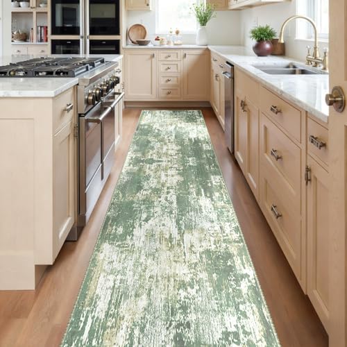 RELEANY Washable Runner 2'x10' Abstract Area Rug for Hallway Light Green - Image 2