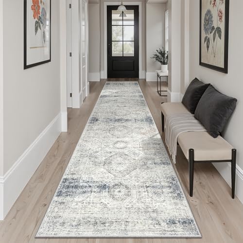 Soalmost Runner Rug 2x10 Washable Hallway Kitchen Runners Blue/Ivory - Image 2