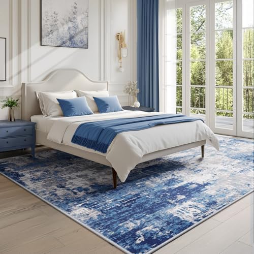 RELEANY Washable 7'x9' Abstract Area Rug for Living Room Blue Gray - Image 4