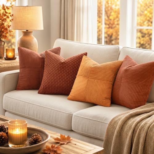 MIULEE Fall Rust Boho Decorative Throw Pillow Covers for Couch 16x16 Inch - Image 4