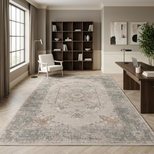 RUGIXE 8 x 10 ft Gray/Taupe Vintage Persian Washable Living Room Area Rug - Image 4