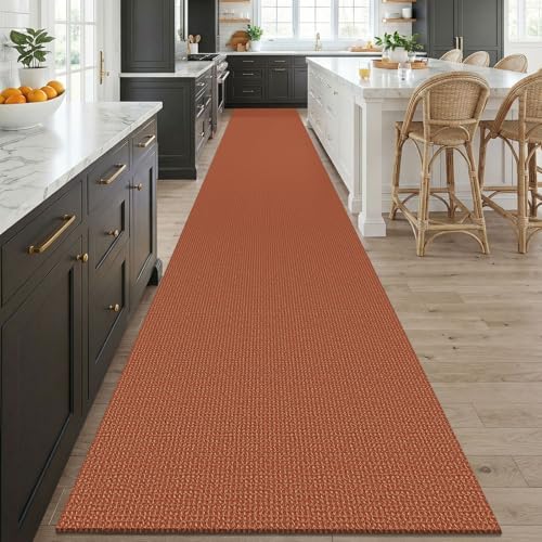 KOZYFLY Orange 3x20 Runners Rugs for Hallway, Extra Long Washable Runner Rug, Woven Non Slip Kitchen Runner, Cotton Entryway Rug, Floor Carpet for Entry, Aisle, Hall, Burnt Orange/Tan - Image 2