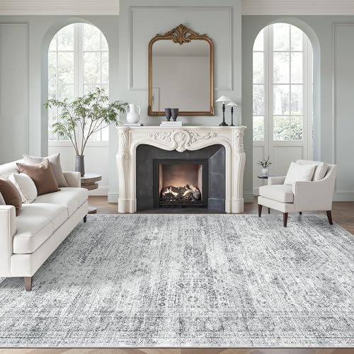 Soalmost Washable Area Rug 8x12 Large Soft Grey Rugs for Living Room by Soalmost