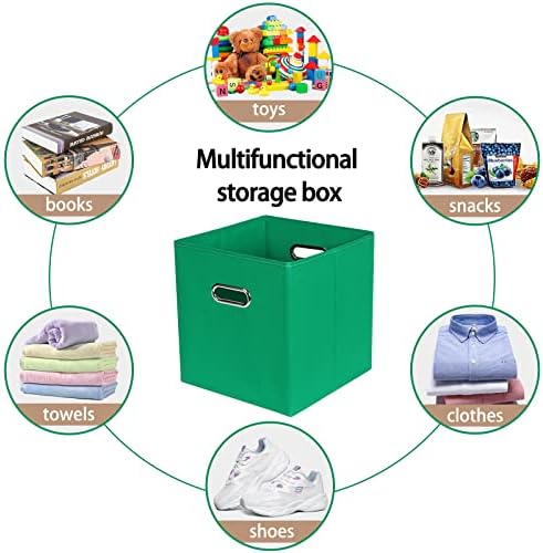 Fabric Cloth Storage Bins,Fabric Cube Bins Organizer with Dual Handles Foldable Cube Storage Baskets for Home Bedroom Storage,Set of 3,(Green) - Image 3