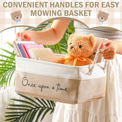 Marsui 1 Pcs Book Storage Basket Book Bin Once Upon a Time, White Brown - Image 3