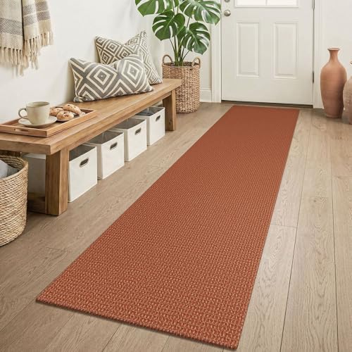 KOZYFLY Runners for Hallways 2x6 ft Washable Kitchen Runner Non Slip Rubber Backed Hall Runners Cotton Entryway Runner Rugs Floor Indoor Backdoor Bedroom Kitchen, Burnt Orange/Tan by KOZYFLY