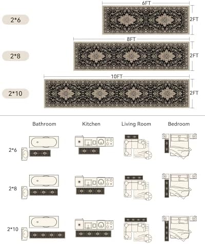 RELEANY Washable Area Rug, Runner 2'x10', Black/Neutral - Image 2