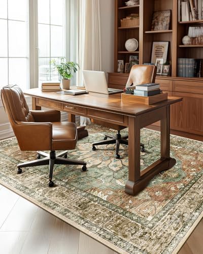 RELEANY Washable Area Rug, 6'x8', Brick/Brown/Green by RELEANY