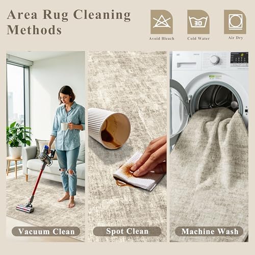 12x18 ft Extra Large Living Room Rug – Washable Modern Abstract Neutral Oversize Rugs for Bedroom,Dining Room,Family Room – Non-Slip Low-Pile Thin Stain-Resistant Carpet (Warm Beige) - Image 4