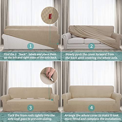 YEMYHOM Couch Cover Latest Jacquard Design High Stretch Extra Large Sofa Covers Pet Dog Cat Proof Oversized Slipcover Non Slip Magic Elastic Furniture Protector (XL Sofa, Khaki) - Image 6