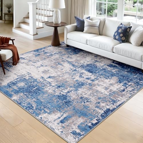 RELEANY Washable Square 8'x8' Area Rug for Living Room Blue Gray by RELEANY