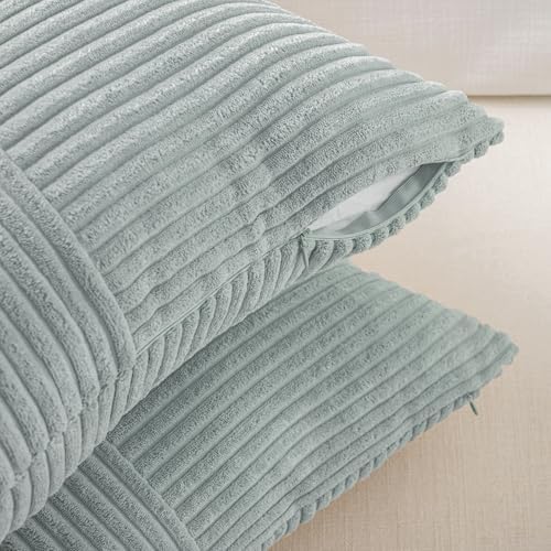 Fancy Homi Set of 2 Grey Blue Boho Long Lumbar Body Decorative Throw Pillow Cover 14x36 Inch for Bed Couch Bedroom Bench, Soft Patchwork Corduroy Textured Pillow Case, Rustic Farmhouse Room Décor - Image 3