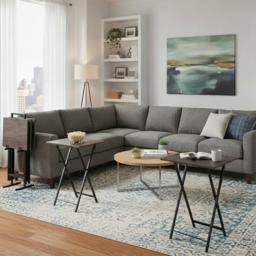 Folding TV Tray Table with Stand, Set of 4 Small Table, TV Dinner Table, Snack Tray Table Set, Portable Foldable Desk, Sofa Side Table, TV Tray Table for Couch, Living Room, Small Space - Image 2