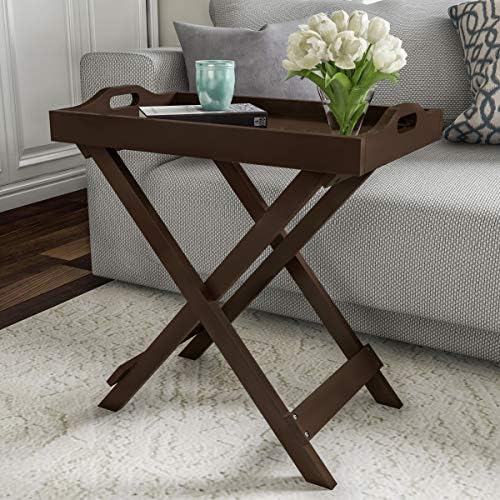 Lavish Home End Folding Modern Minimalist Wooden Contemporary Side Table, Multifunctional, Portable, Stylish Serving, Snack or Lap Tray, Suitable for Indoor and Outdoor Use - BROWN by LavishHomeCollection