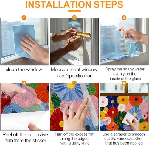 Cmialusie Colorful Floral Window Film 17.3 x 39.3 Inch Cling - Image 6