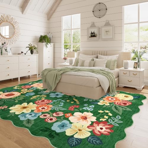 DUKINO 5x7 Area Rugs for Bedroom, Floral Washable Rug Non Slip, Dark Green - Image 7