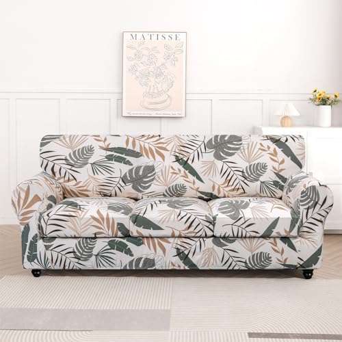 SearchI Stretch Sofa Cover Printed Couch Cover, Floral Pattern 4 Pieces Sofa Slipcover with 3 Separate Cushion Cover, Washable Furniture Protector for Living Room(Sofa, Botanical Palm) - Image 5