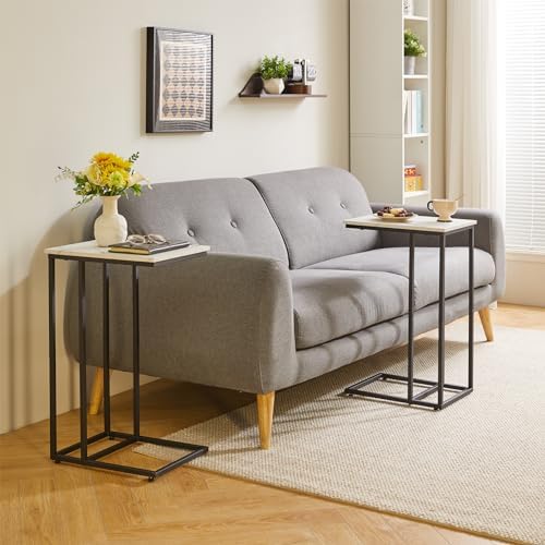 Aibiju C-Shaped Side Table Small End Table, Slide Under Laptop Desk for Couch, Living Room Side Table Set of 2, TV Trays for Eating on Couch, Faux Marble and Black YD-TM051B-2 - Image 4