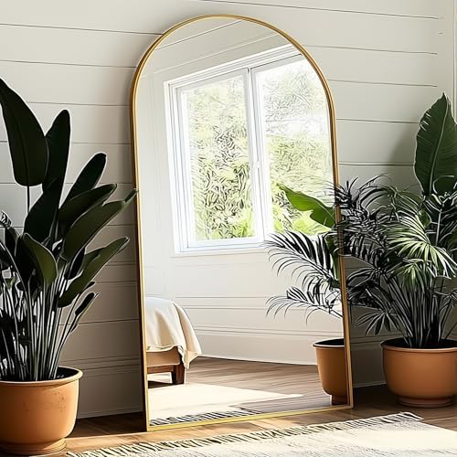 KOMCOTE Arched Floor Mirror - Full Length 76"x34", Oversized Wall Mirror for Bedroom & Living Room, Large Gold Standing Mirror, Durable Framed Floor-Length Mirror by KOMCOTE