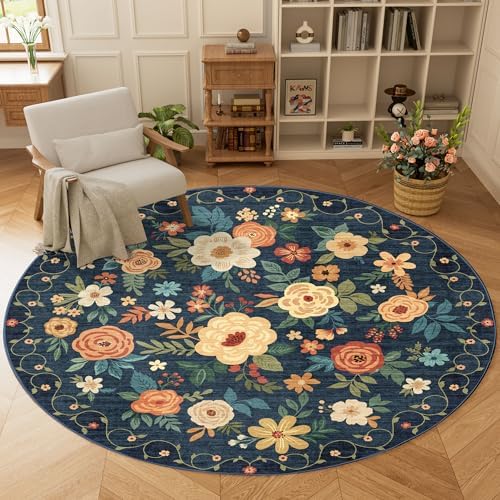 DUKINO 6ft Round Rug, Washable Circle Rug for Bedroom Non Slip, Navy Blue - Image 3